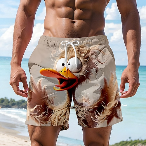 Herren Cartoon Lustig Ente Badehosen Badeshorts Boardshorts Mittlere Taille Hawaiianisch Strandurlaub Seitentaschen Netzfutter Elastischer Kordelzug in der Taille Designer Bekleidung Image