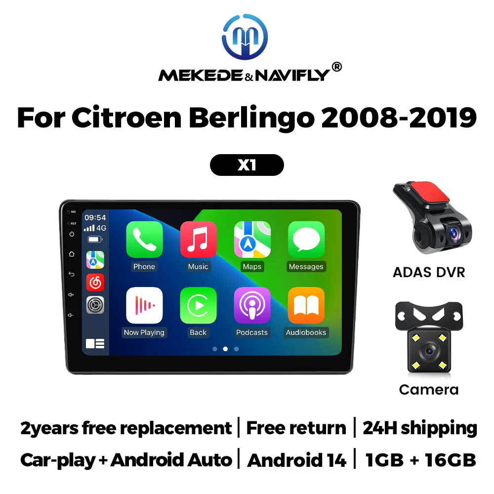 Android 14 Auto Radio Drahtlose CarPlay Auto Multimedia Video Player Für Citroen Berlingo 2 B9 Peugeot Partner 2008-2018 2Din GPS Image