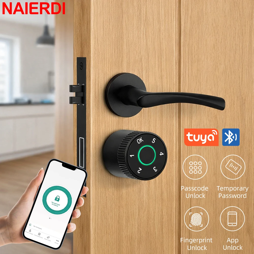 NAIERDI Smart Lock Zylinder Tuya App Fingerabdruck Passwort Entsperren Elektronisches Türschloss Kern Upgrade für mechanisches Heimschloss Image