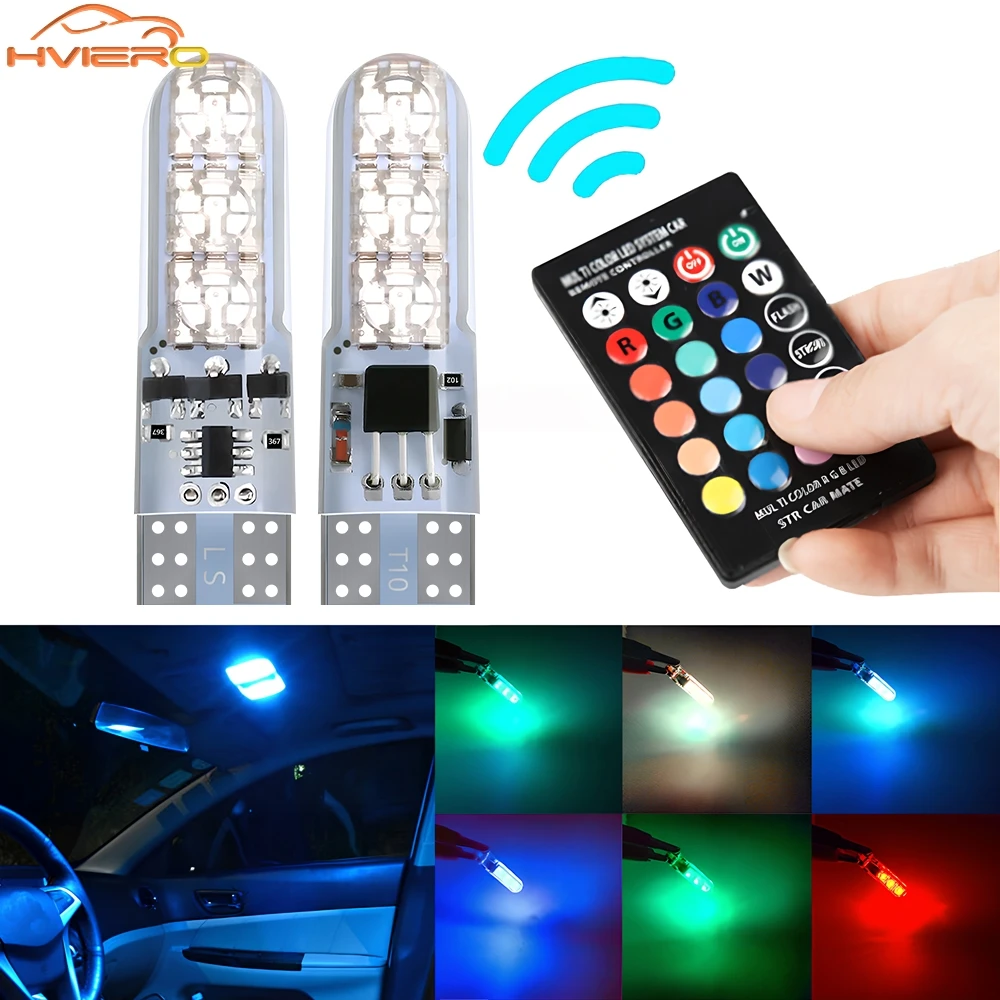 Nuovo T10 5050 6SMD DC 12V Impermeabile W5W Telecomando RGB 194 168 Cupola Luce Cuneo In Silicone Lato Segnale Auto Atmosfera Lampadina