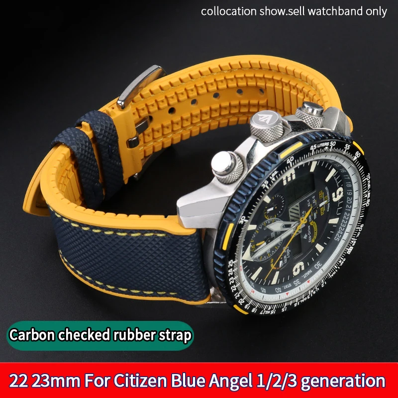 Für Citizen Blue Angel Second Three Generation Herrenuhrenarmband AT8020 JY8078 8085 Eagle In The Air Nylon-Gummi-Uhrenarmband 22 23 Image