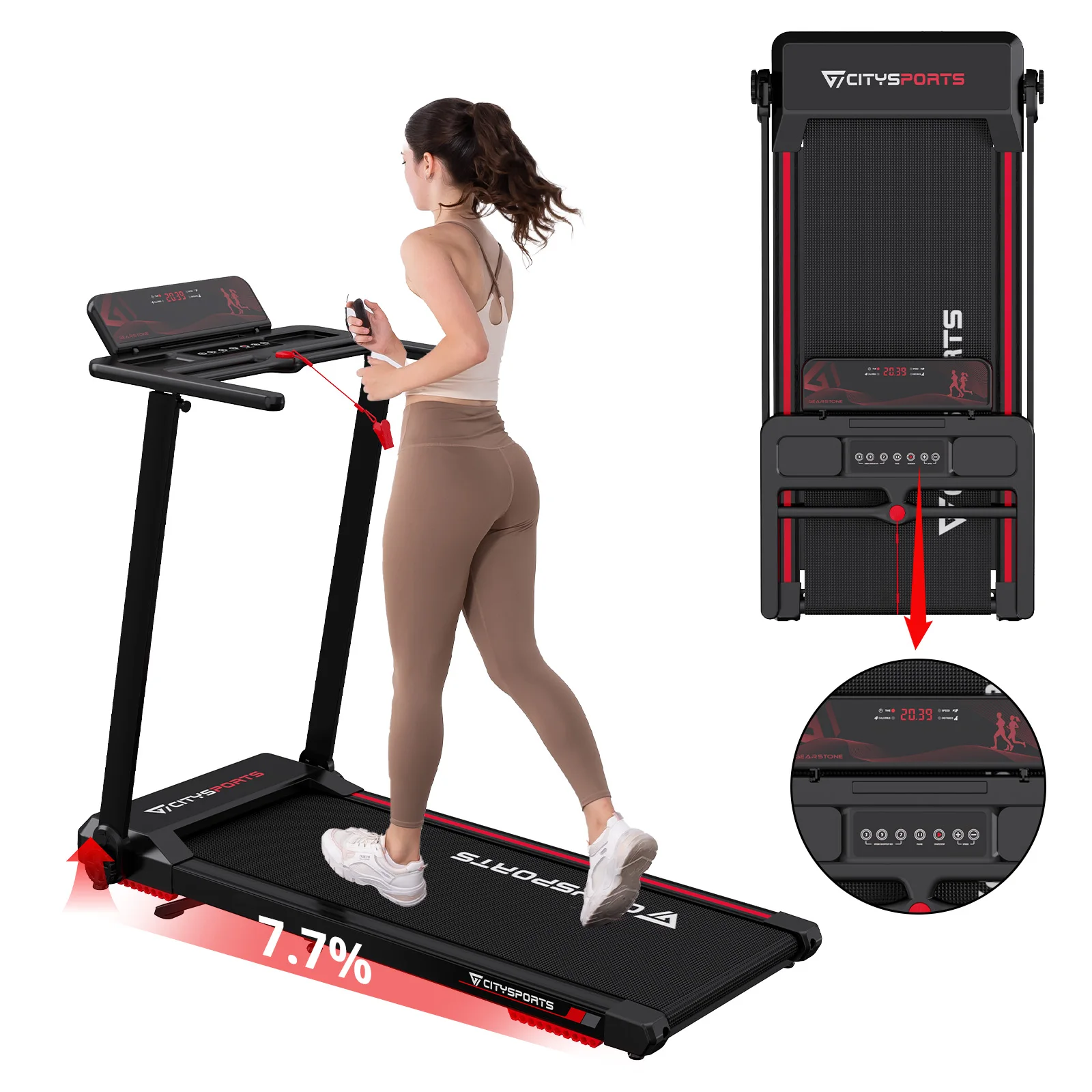 CITYSPORTS PRO Tapis Roulant, tapis roulant elettrico pieghevole con inclinazione - Velocità massima 12 km/h, controllo app intelligente, display a LED