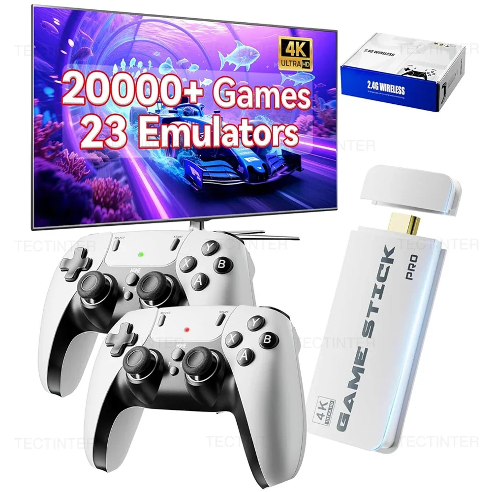 Console de jeu vidéo M15 4K TV Game Stick 64G, 20000 jeux intégrés, lecteur de jeu portable rétro avec contrôleur de manette de jeu sans fil
