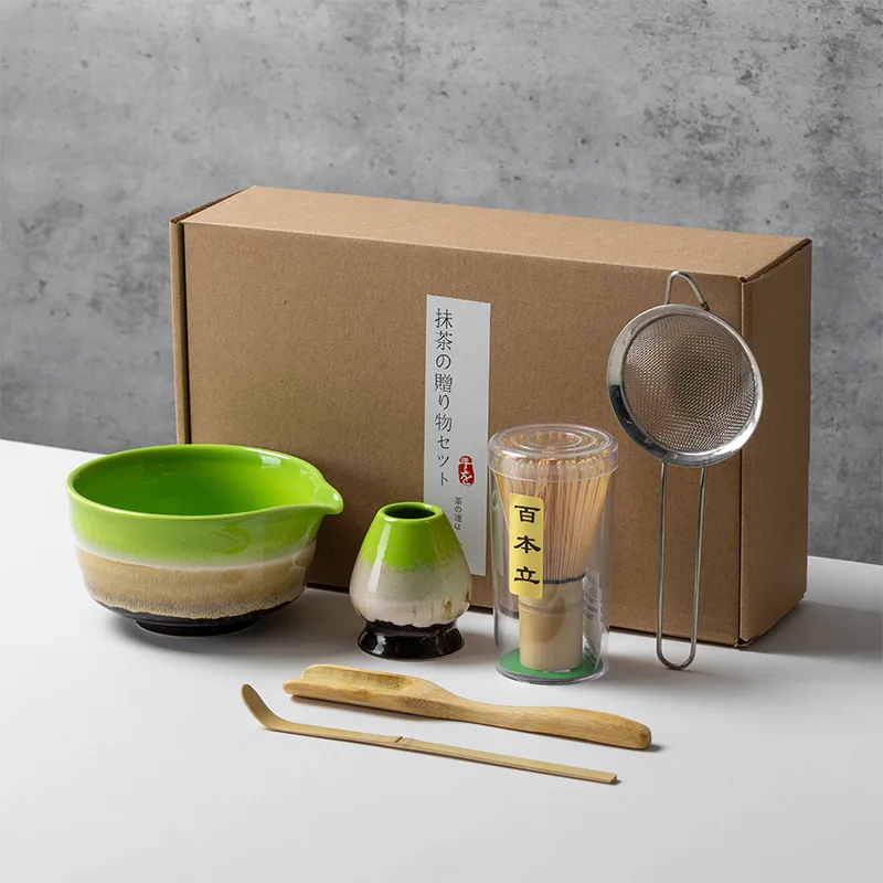4/5/6PCS Set Matcha Frusta di Bambù Cucchiaino Ciotola di Ceramica Set da Tè Tradizionale Casa Strumenti per la Preparazione del Tè Accessori Regali di Compleanno