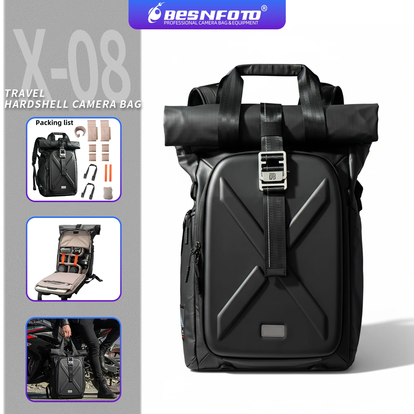 Besnfoto Wasserdichter Hartschalen-Fotografie-Rucksack für DJI-Drohnen & DSLR-Kameras, Reise-Schultertasche Aufbewahrungskoffer Image