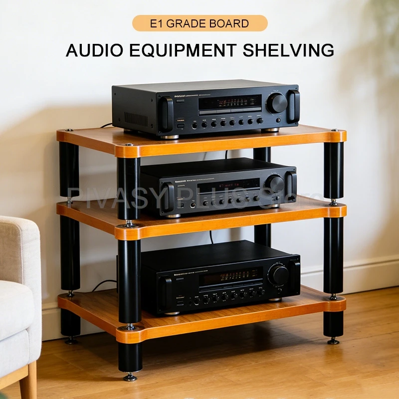 HiFi-Audio-Rack, 150 kg Tragfähigkeit pro Regal, Verstärkerständer, 25 mm dickes Brett, Verstärkerregale für Heimkino, DJ, Studio, CD-Player