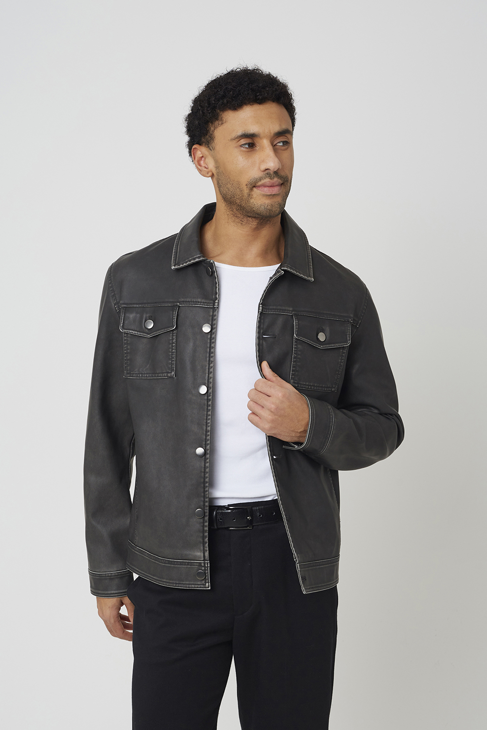 Brave Soul Mens Black Faux Leather Button Through Shacket - Size Small | Brave Soul Sale | Discount Designer Brands