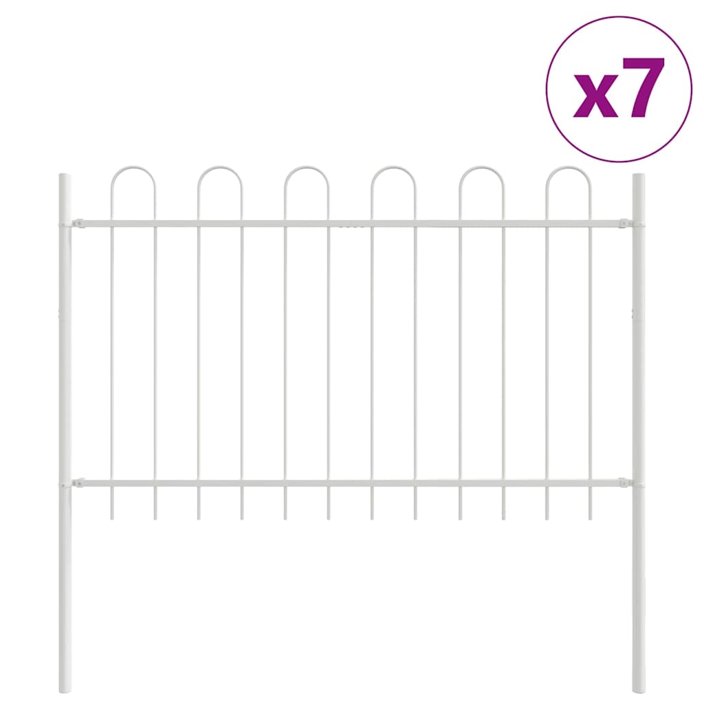 vidaXL Gartenzaun 7 pcs Weiß 11,9 x 1 m Pulverbeschichteter Stahl Image