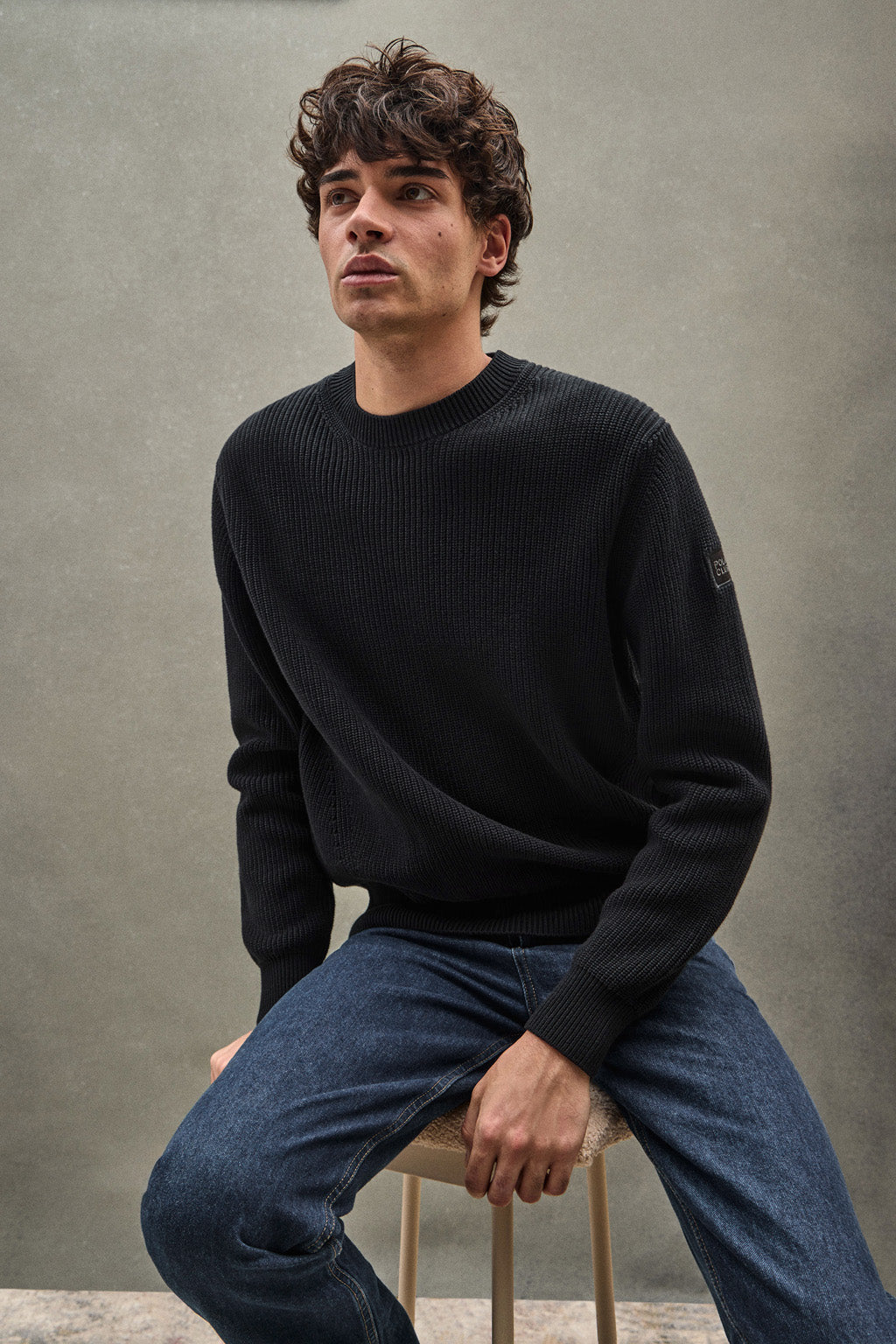 Strickpullover Fisherman‘s Rib schwarz mit Polo Club-Patch Image