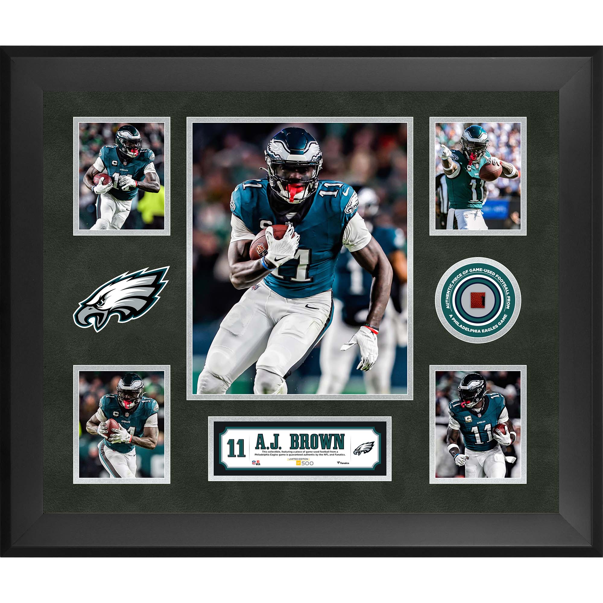 A.J. Brown Philadelphia Eagles Gerahmte 5-Foto-Collage (50,8 x 61 cm) mit einem Stück eines im Spiel verwendeten Footballs – Limitierte Auflage von 500 Stück Image