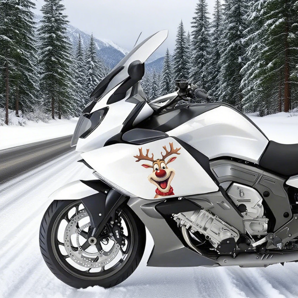 Weihnachten Motorrad Aufkleber wasserdicht Weihnachtsmann und Rentier Fensterdekorationen Auto Computer dekorative Elch Aufkleber Image