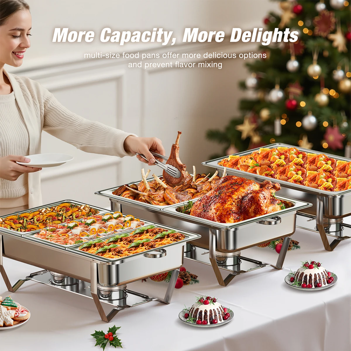 8 Qt 2/4er-Pack Chafing Dish Buffetset Edelstahl Chafer Catering Wärmer Server mit Deckel Wasserpfanne für Party Image