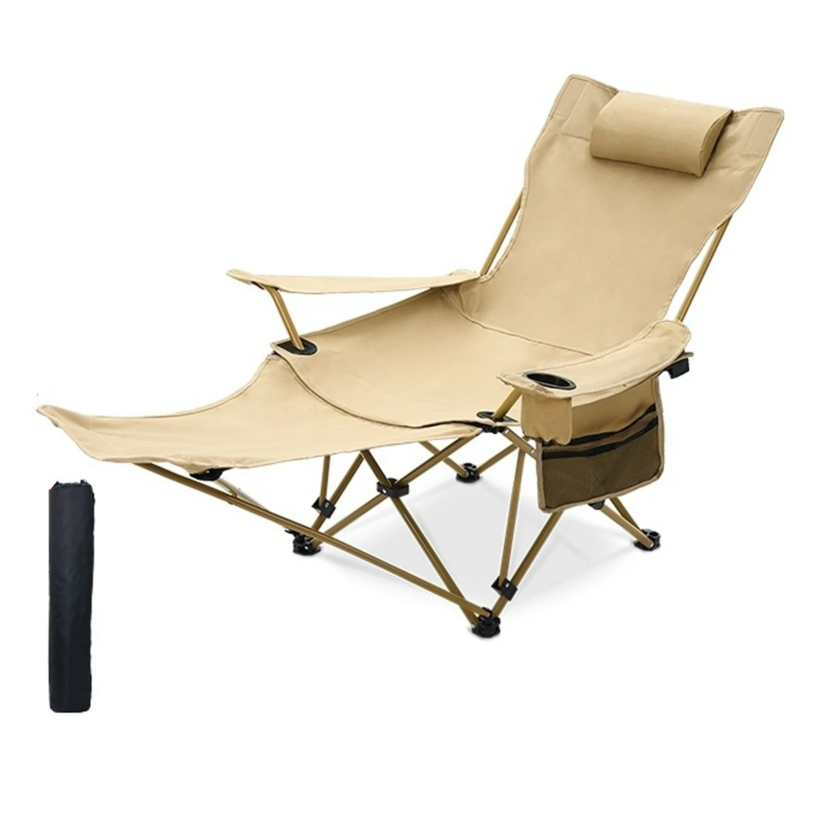 Liegender Campingstuhl, leichter, zusammenklappbarer Camping-Loungesessel mit verstellbarer Rückenlehne und Fußstütze für Strandcamping Image