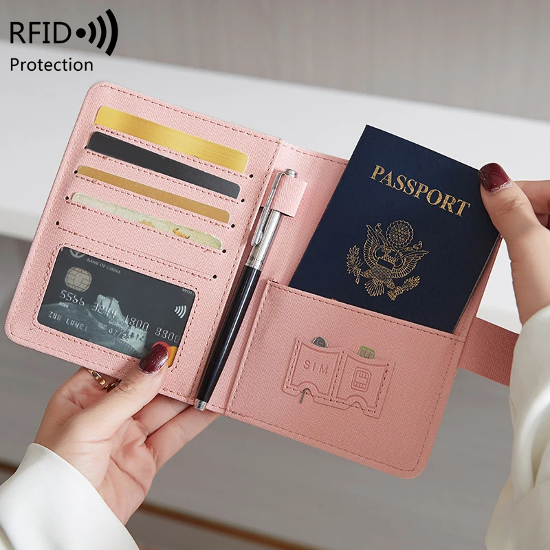 Multifunktionaler, abgeschirmter RFID-Passhalter aus PU-Leder, Ausweis, Bankkarte, Reisepasstasche, Geldbörse, Reisezubehör, Unisex Image
