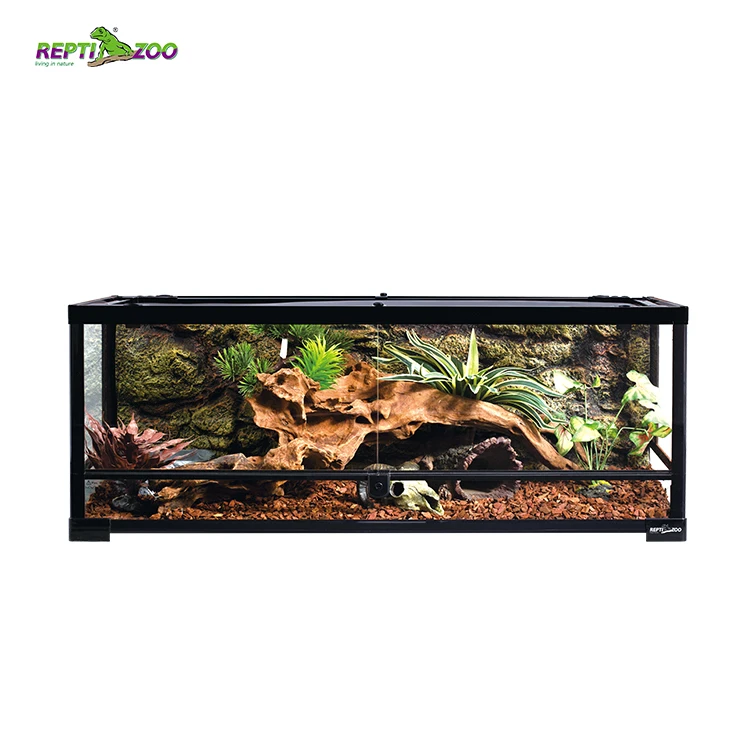 35 Gal 132 L Reptilien-Terrarium, kundenspezifisches Reptilien-Vivarium, schwarzer Reptilienbehälter mit vollen Glasseiten Image