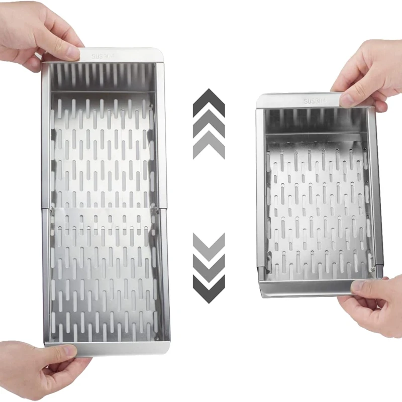 Sieb über der Spüle, Siebkorb aus Edelstahl – zum Waschen von Gemüse und Obst, zum Abfluss gekochter Nudeln – ausziehbar Image