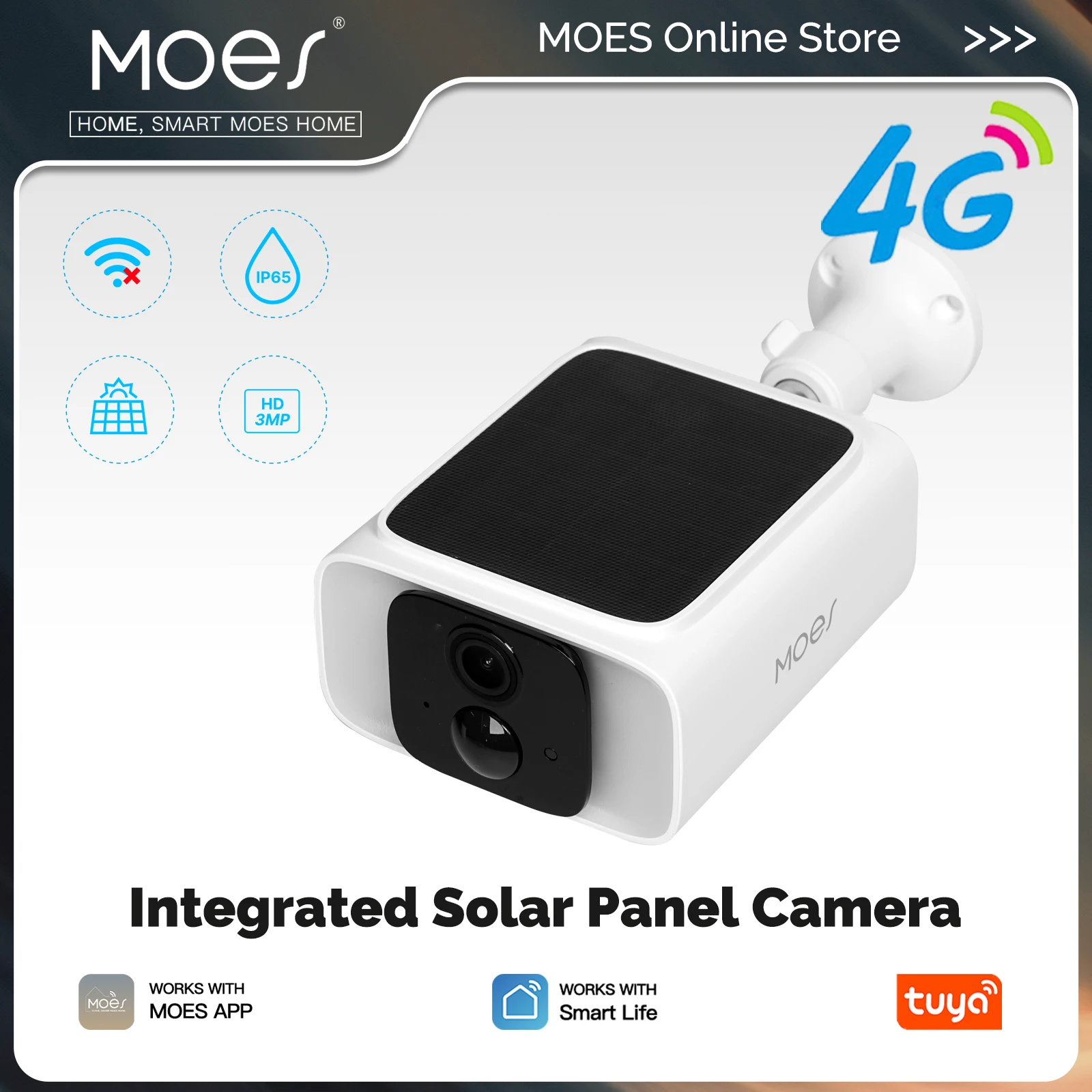 MOES Tuya WiFi/4G Smart Solar Power Panel Integrierte Kamera IP65 Wasserdichte APP Überwachung Bewegungserkennung Unterstützung Alexa Google Image