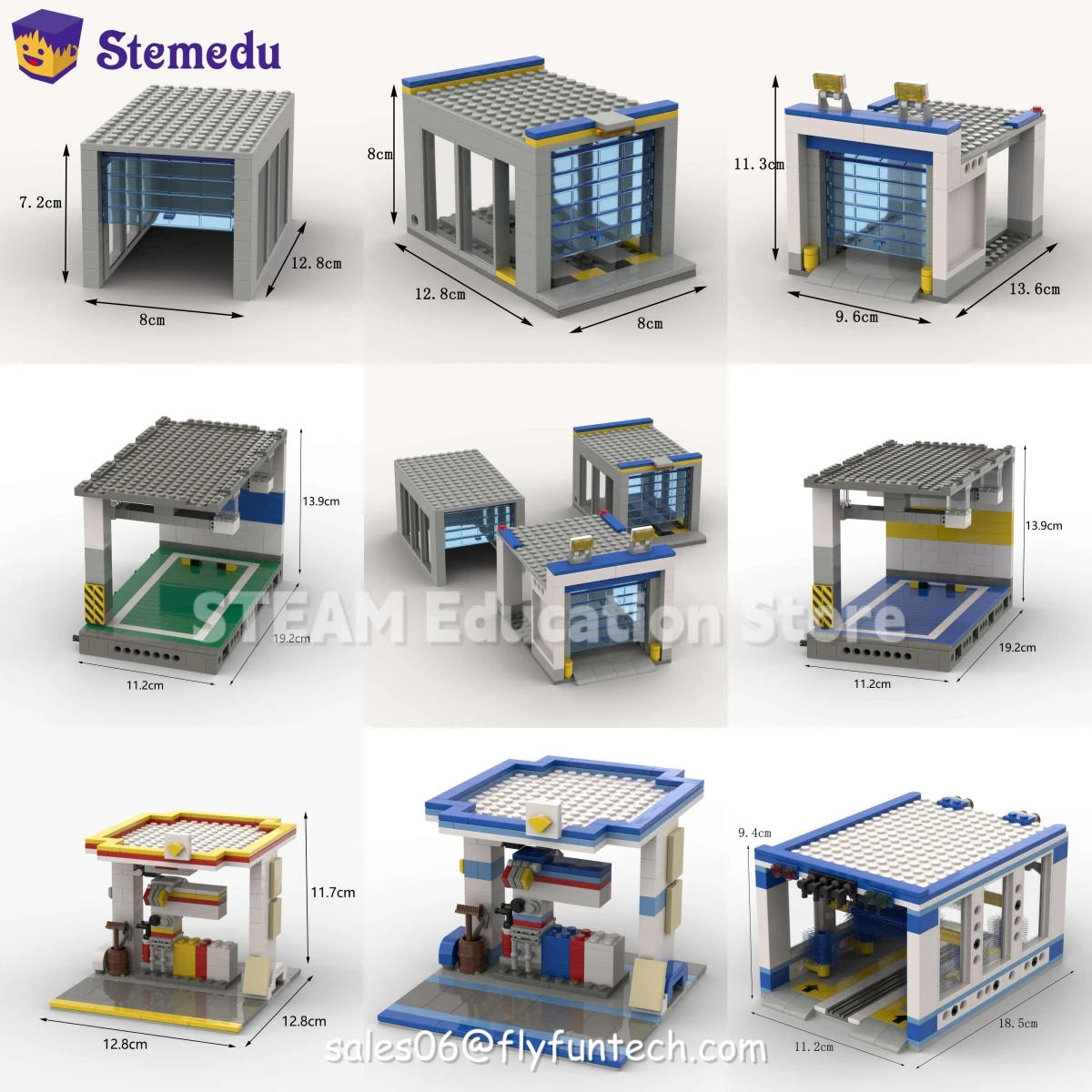 MOC – Station-service pour lavage de voiture, modèle de Garage familial, porte à rouleau en verre, scène de voiture, blocs de construction de grange, pièces de briques à monter soi-même