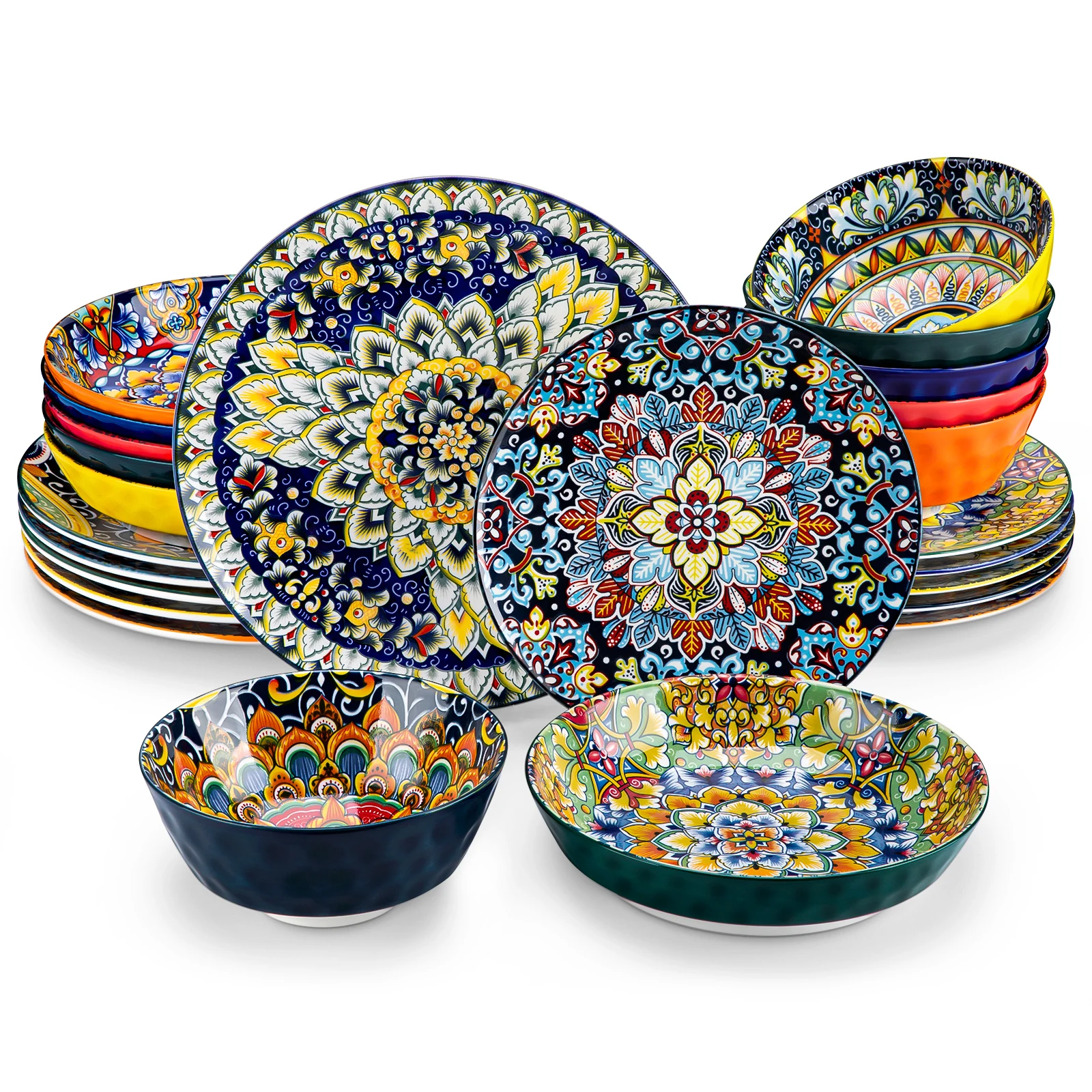 Vancasso 24/48 pezzi Set di stoviglie in ceramica Stoviglie in gres stile bohémien con cena/piatto da dessert/cereali/cucina per 6