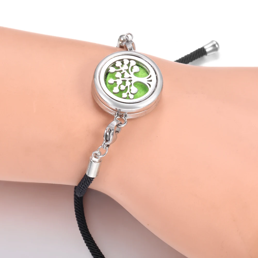 Neue Rose Libelle Herz Edelstahl Schwarz Geflochtenes Armband Frauen Aromatherapie Ätherisches Öl Diffusor Parfüm Medaillon Schmuck Image