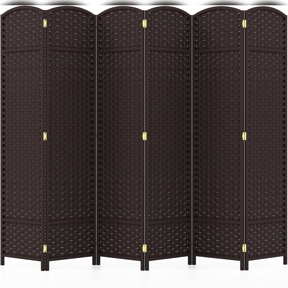 COSTWAY Biombo dobrável 240 x 170 cm, divisória com textura tecida à mão e estrutura em madeira maciça (castanho) Image