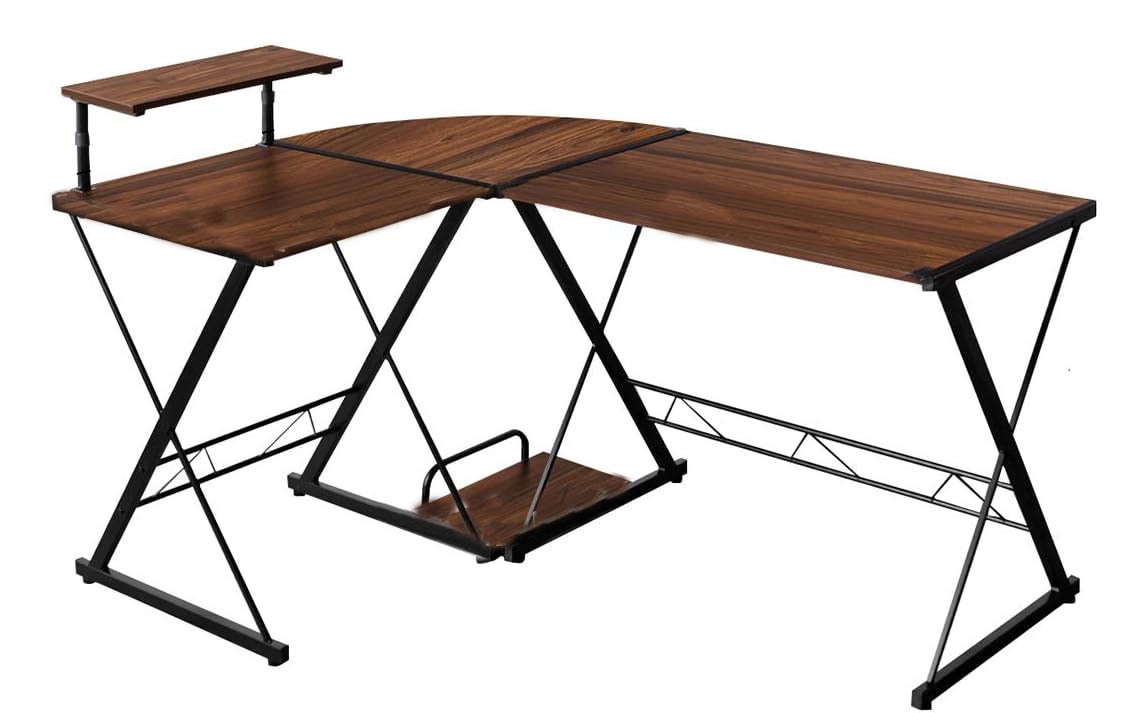 COSTWAY L-förmiger Computertisch aus Holz, Eckschreibtisch mit Monitorhalterung und Stauraum, platzsparender Schreibtisch Image