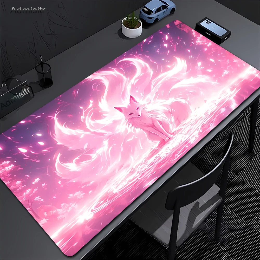 Pink Fox Großes Gaming-Mauspad XXL Gamer-Mauspad Büro Langer Tisch Zubehör Mauspad Kawaii Neunschwänziger Fuchs Schreibtischunterlage XXL Image