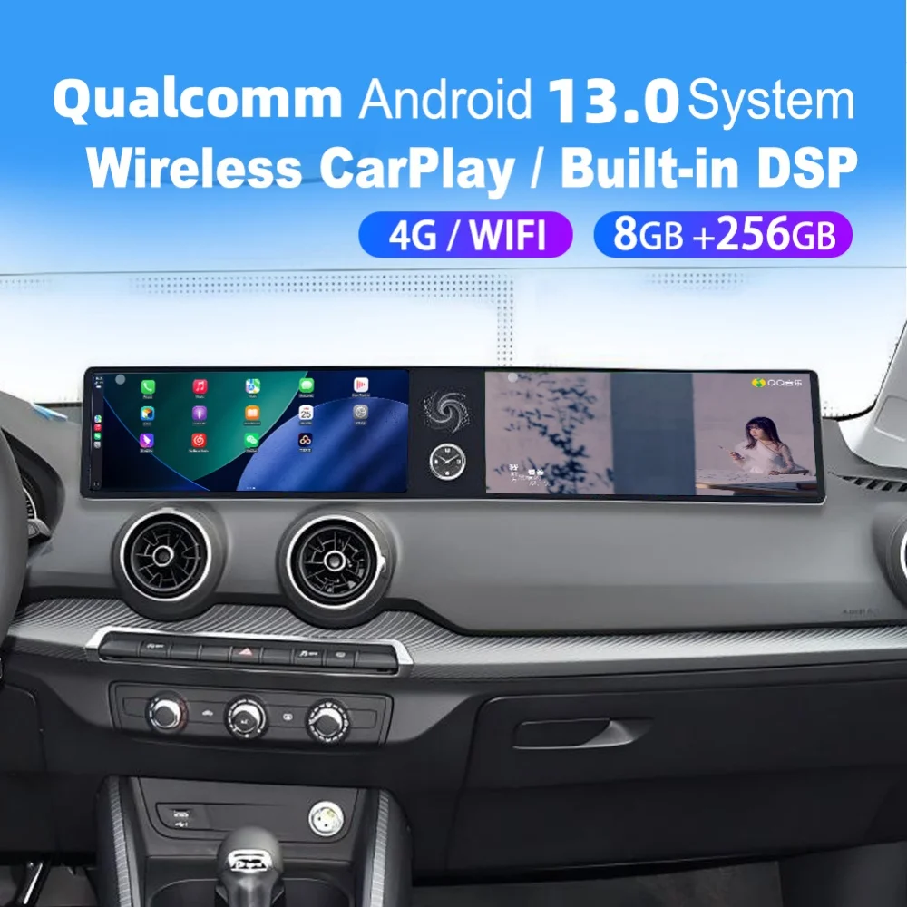 12,3 "Dual Screen Qualcomm Carplay Android Auto Multimedia Automotive Für Audi Q2 2018-2020 GPS Navigation Auto radio Kopf Einheit Image