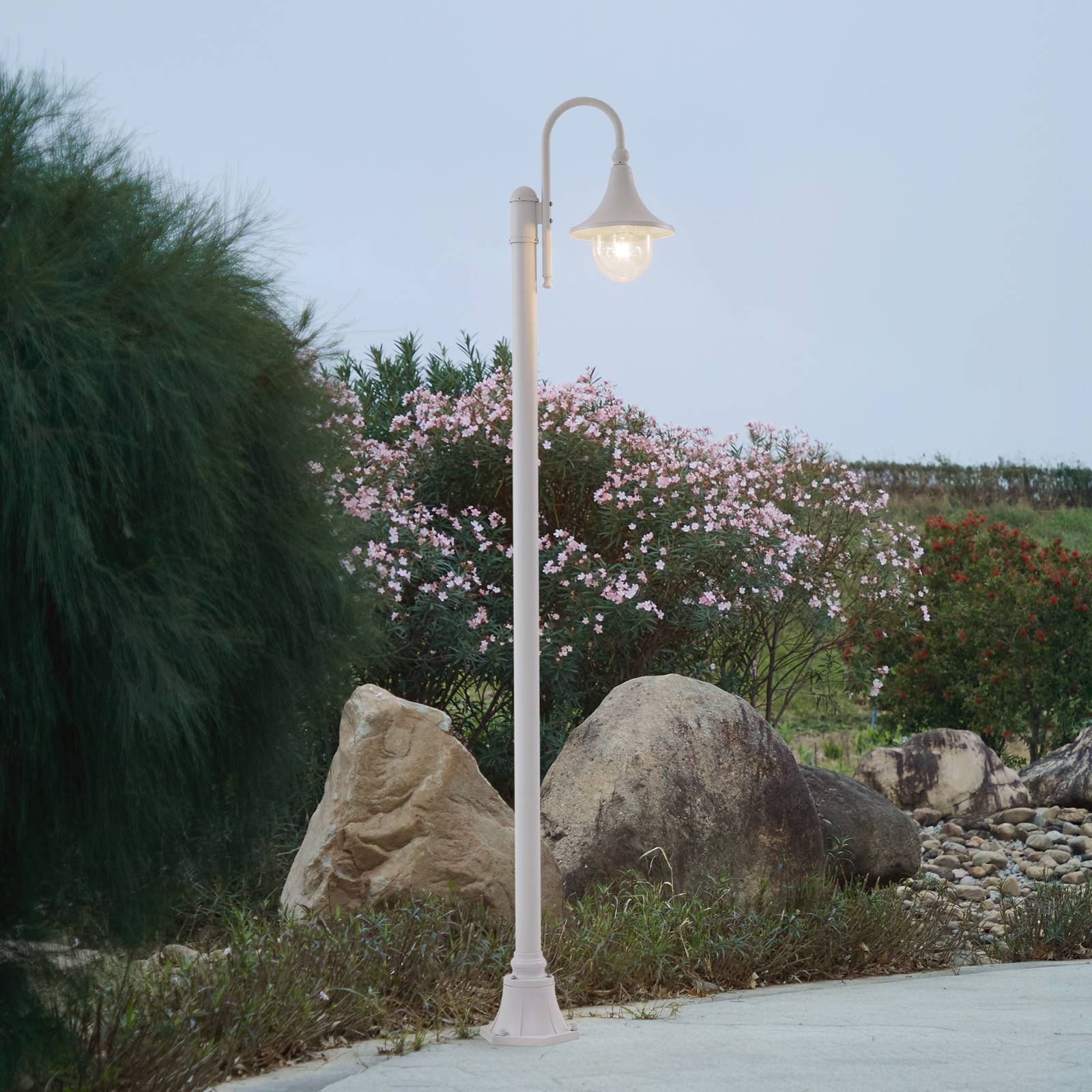 Lindby outdoor light Daphne, 220 cm, white, metal, E27 Daphne Lindby, dimmable, White / opal, Aluminium, Modern, Post Light