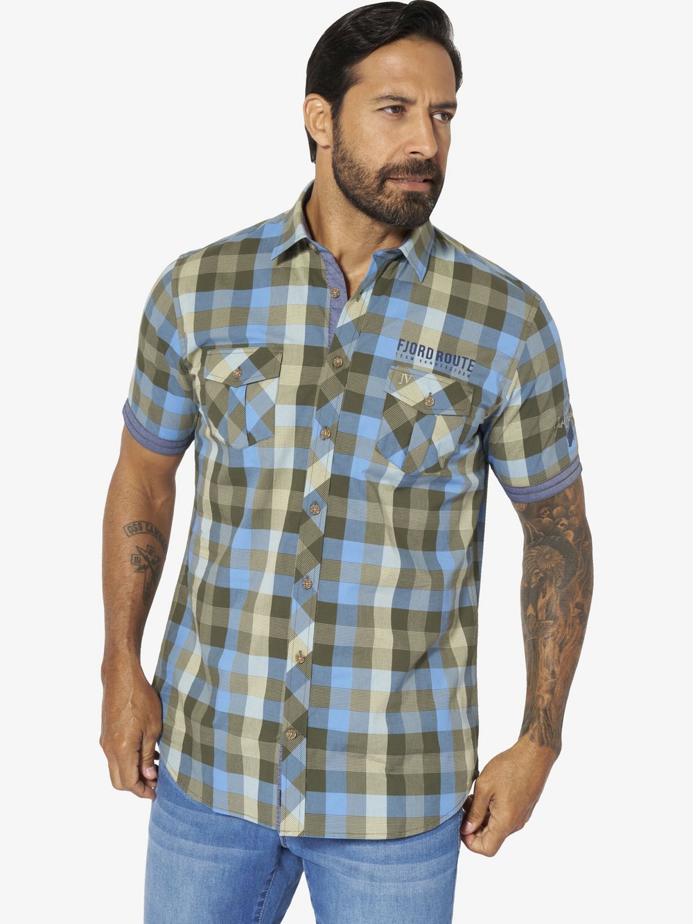 Jan Vanderstorm Kurzarmhemd Herren Comfort Fit Baumwolle türkis, XXXL Image