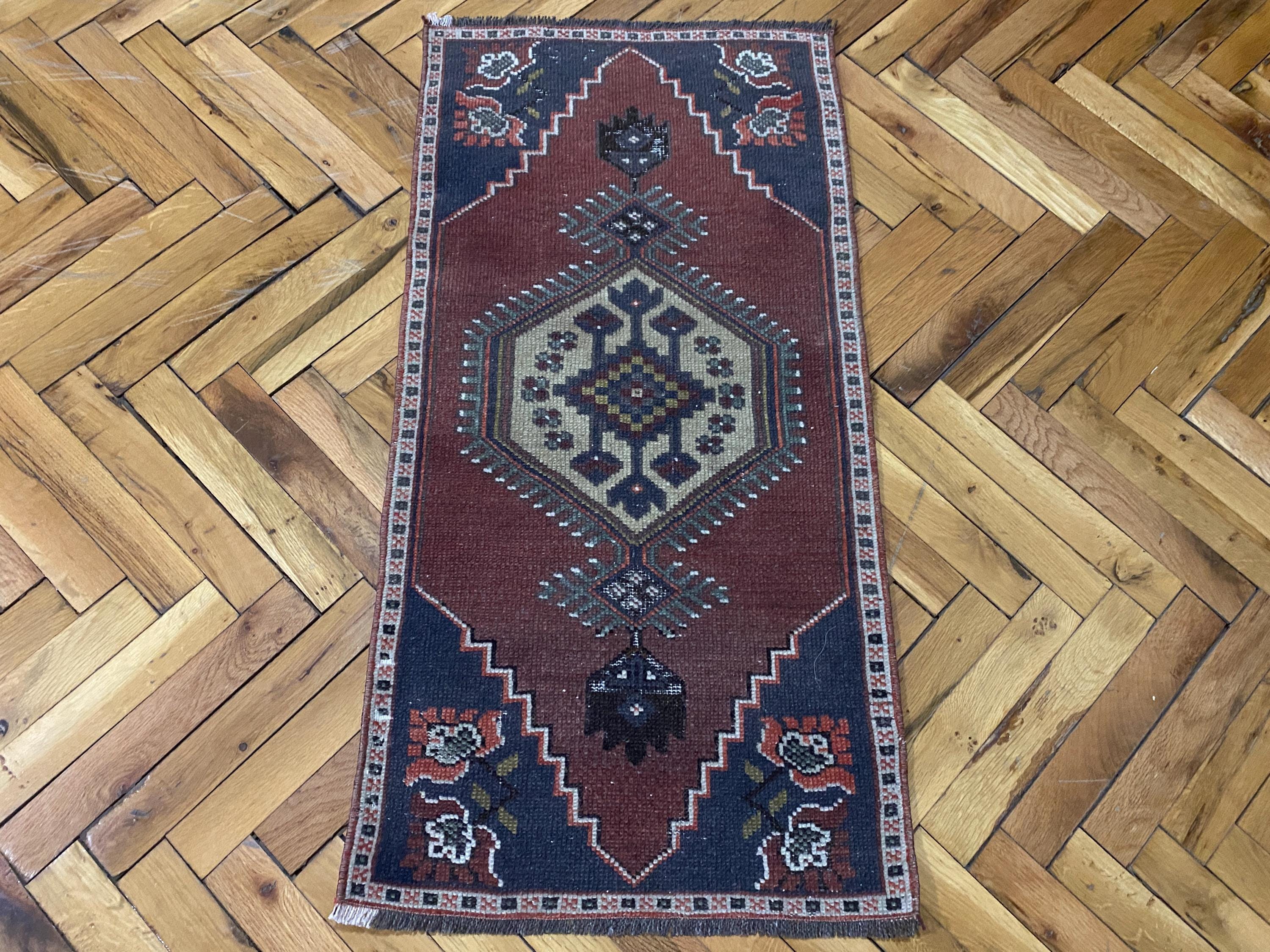 1,5x3,1 piedi, mini tappeto turco, tappeto vintage, tappeto antico, tappeto anatolico, tappeto in lana Oushak, piccolo tappeto rosa, zerbino, tappeto