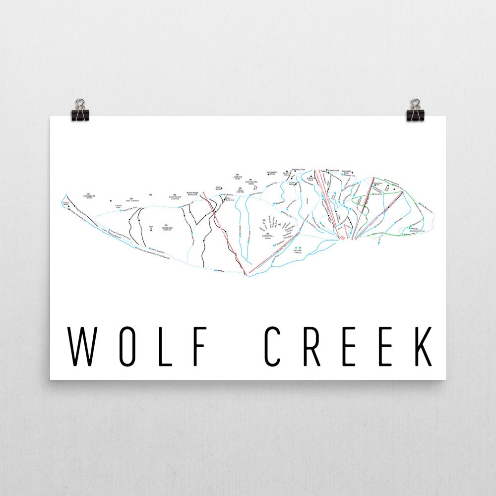 Stampa artistica della mappa sciistica di Wolf Creek, mappa dei sentieri del Colorado