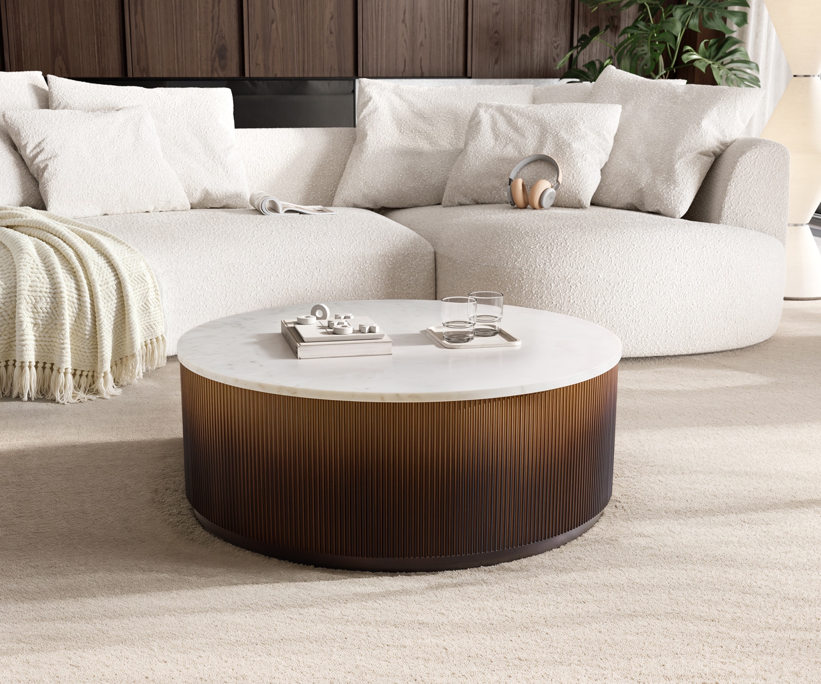 DELIFE Couchtisch Fiorano 90x90 cm Marmor Weiß Metall Gold Fusion Finish, Couchtische Image