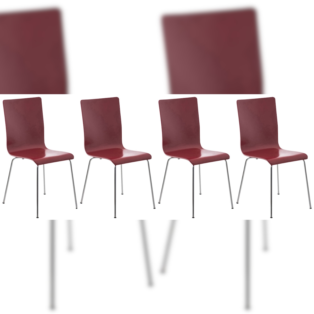 DELUKE 4er Set Besucherstuhl TUNIS - Holz Rot 43x47x87 cm | Besucherstühle Konferenzstuhl Wartezimmerstuhl Bürostühle Bürostuhl Konferenzraum Wartezimmer Image