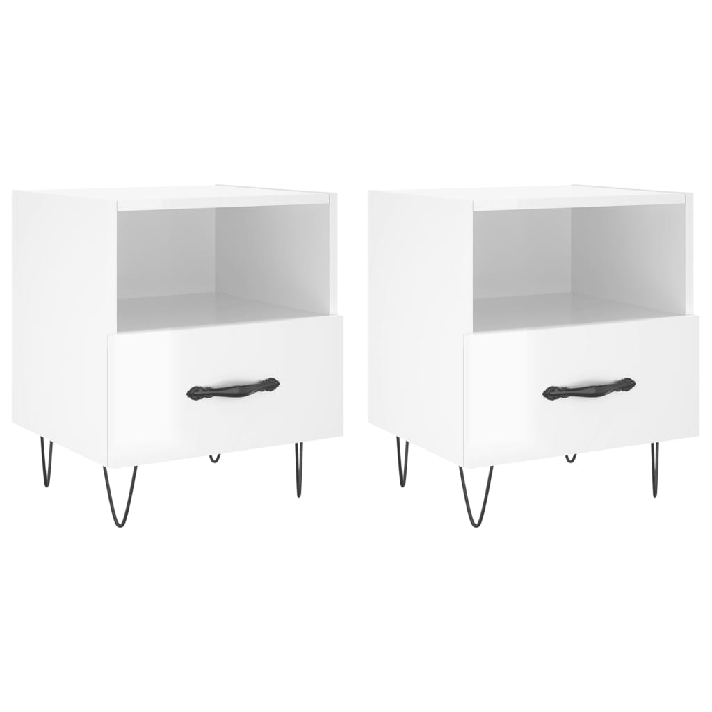 DELUKE Nachttisch RISO 2er Set Hochglanz-Weiß 40x35x47,5 cm | Beistelltisch mit Schublade Nachtschränkchen für Schlafzimmer Image