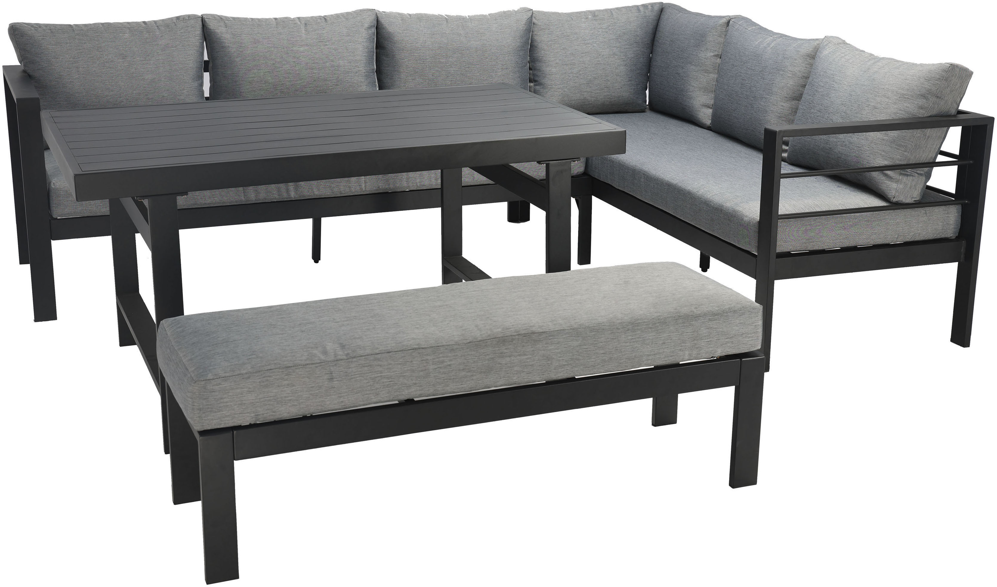 Gartenlounge-Set KONIFERA "New Jersey", grau,, Aluminium, Sitzmöbel-Sets, bestehend aus 2 Sofas, 1 Bank, 10 Sitz- und Rückenkissen, 1 Tisch