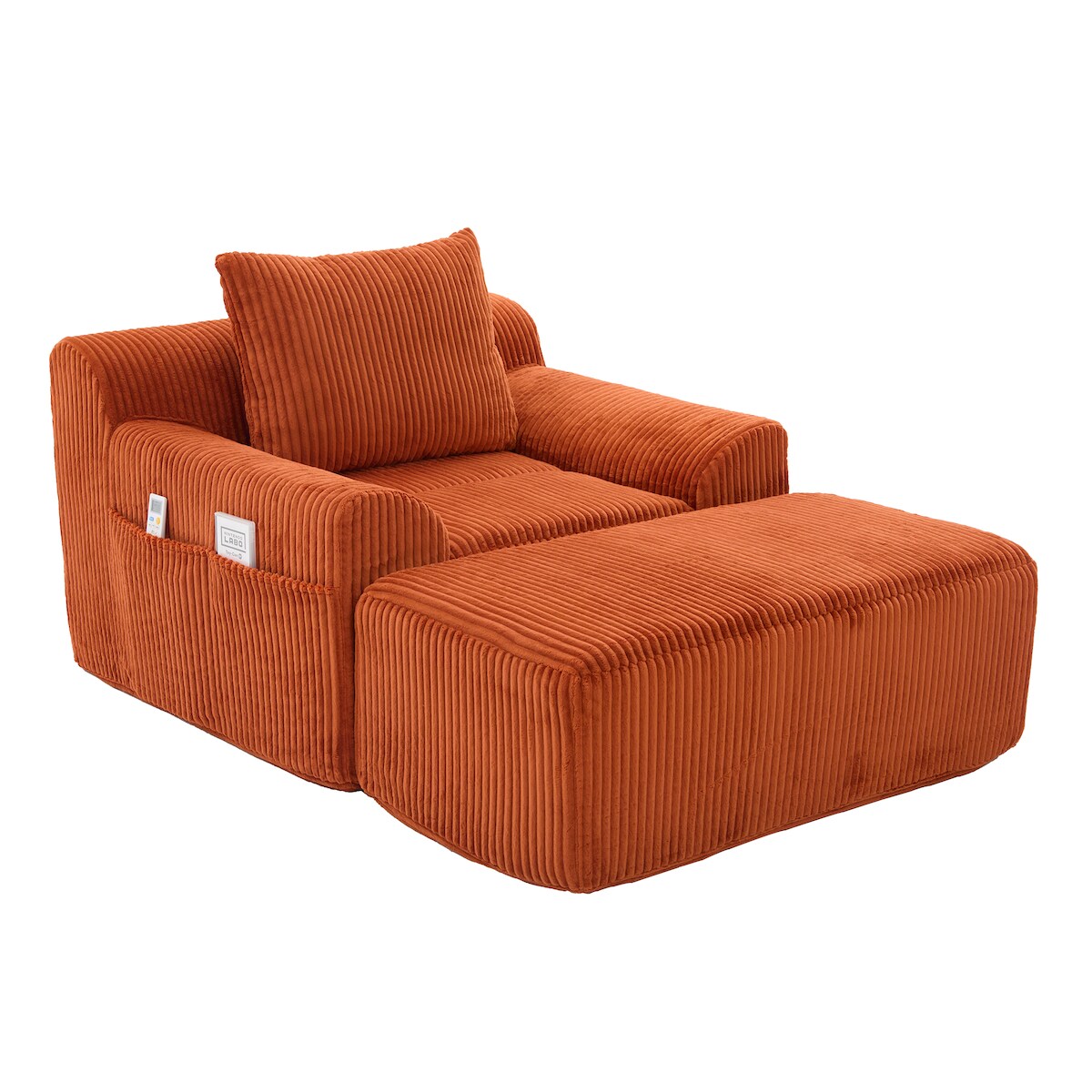 OKWISH Übergroßer Relax Sessel Loungesessel 147x110x67 mit Fußhocker Kordsamt bequem weich modern minimalistisch hohe Belastbarkeit Orange Image