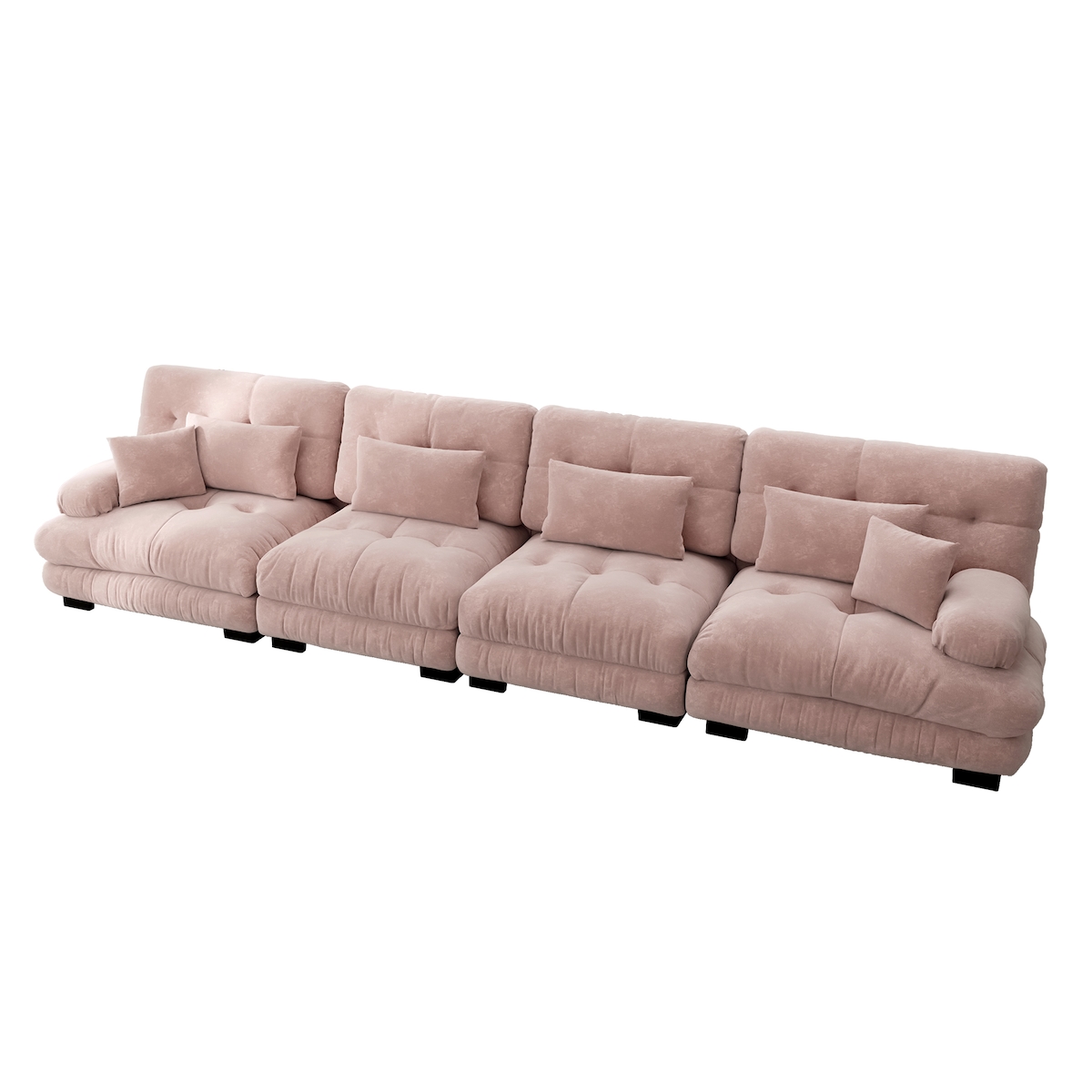 OKWISH Ecksofa 4-Sitzer Modulares Sofa Wohnlandschaft 406x77x81 Chenille Cloud Look weich tiefes Sitzen flexibel mit Deko- und Lendenkissen modern Rosa Image