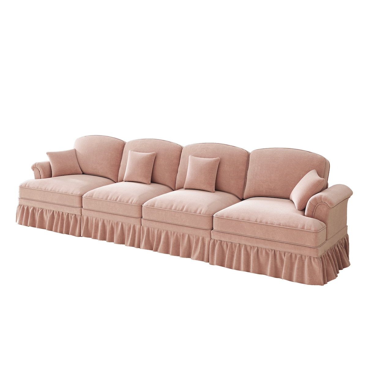 OKWISH 4-Sitzer Sofa 93x350x83 Chenille Mid-Century modern Wohnzimmer Couch komfortabel abnehmbare Rüschen flexible Module Rosa Image