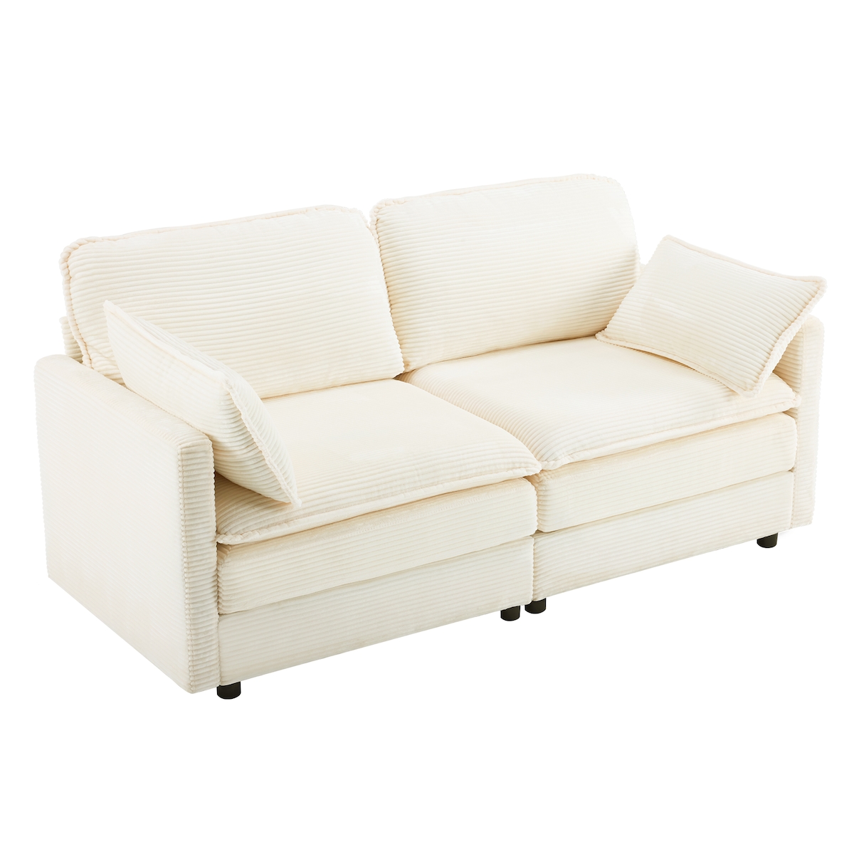 OKWISH 2-Sitzer Sofa 176x75x85 Kordstoff Holzrahmen Modern Gepolstert Komfort Wohnzimmer Minimalistisch Elegant Weiß Image