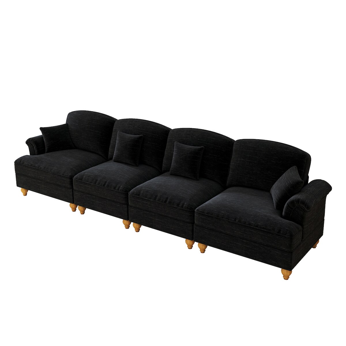 OKWISH 4-Sitzer Sofa 93x350x83 Chenille Mid-Century modern Wohnzimmer Couch modular komfortabel abnehmbare Rüschenschürze Schwarz Image