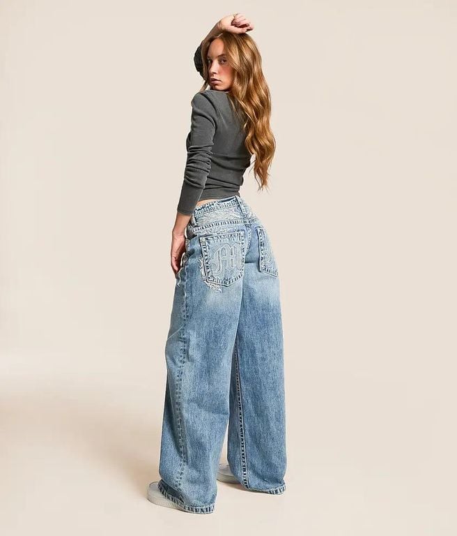 Super Baggy Wide Leg Jean - Blue - Miss Me Jeans