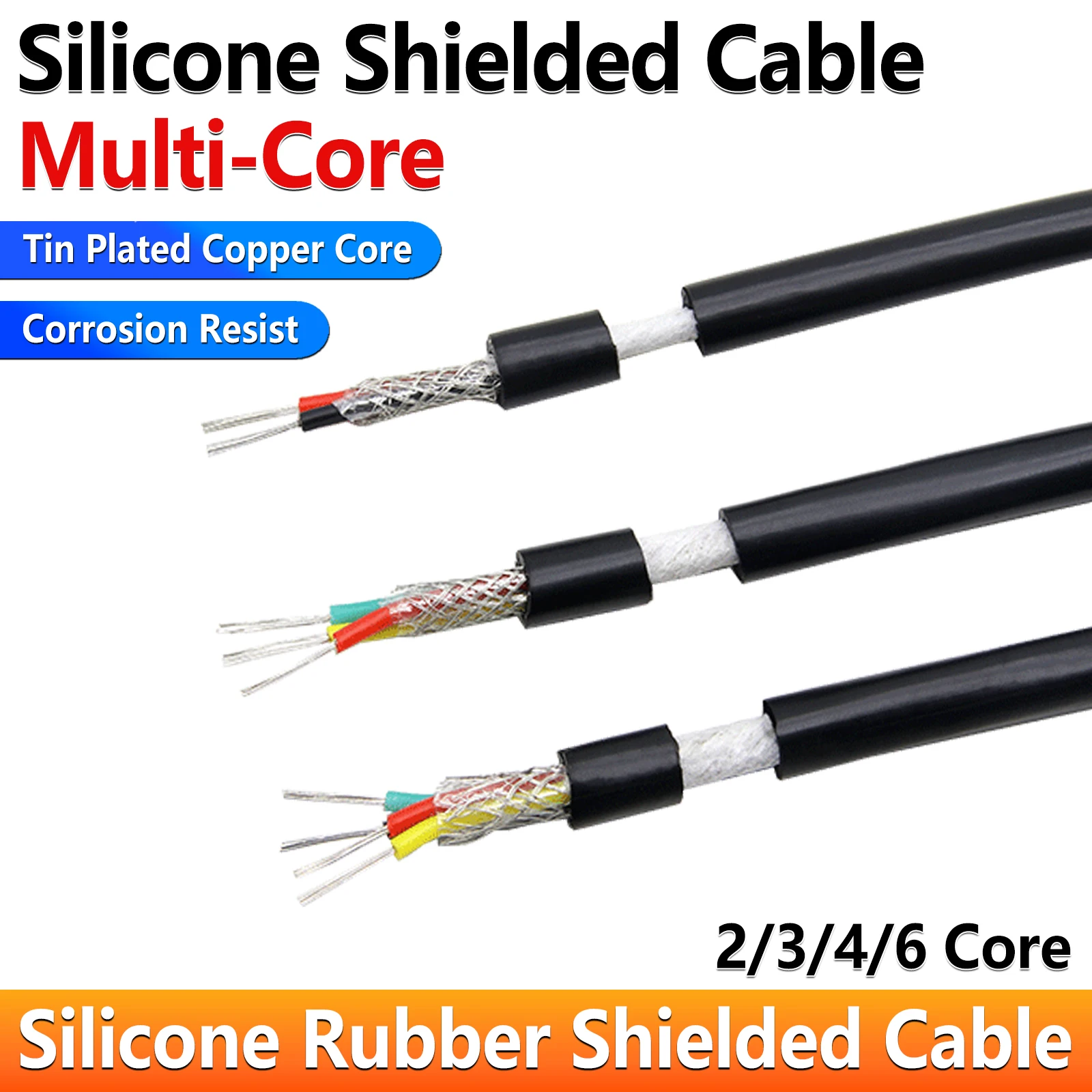1/5/10 m mehradriges, abgeschirmtes Silikonkautschuk-Kabel 0,3 0,5 0,75 1 1,5 2 2,5 mm flexibles verzinntes Kupferkabel 2 3 4 6 Kerne isoliert Image