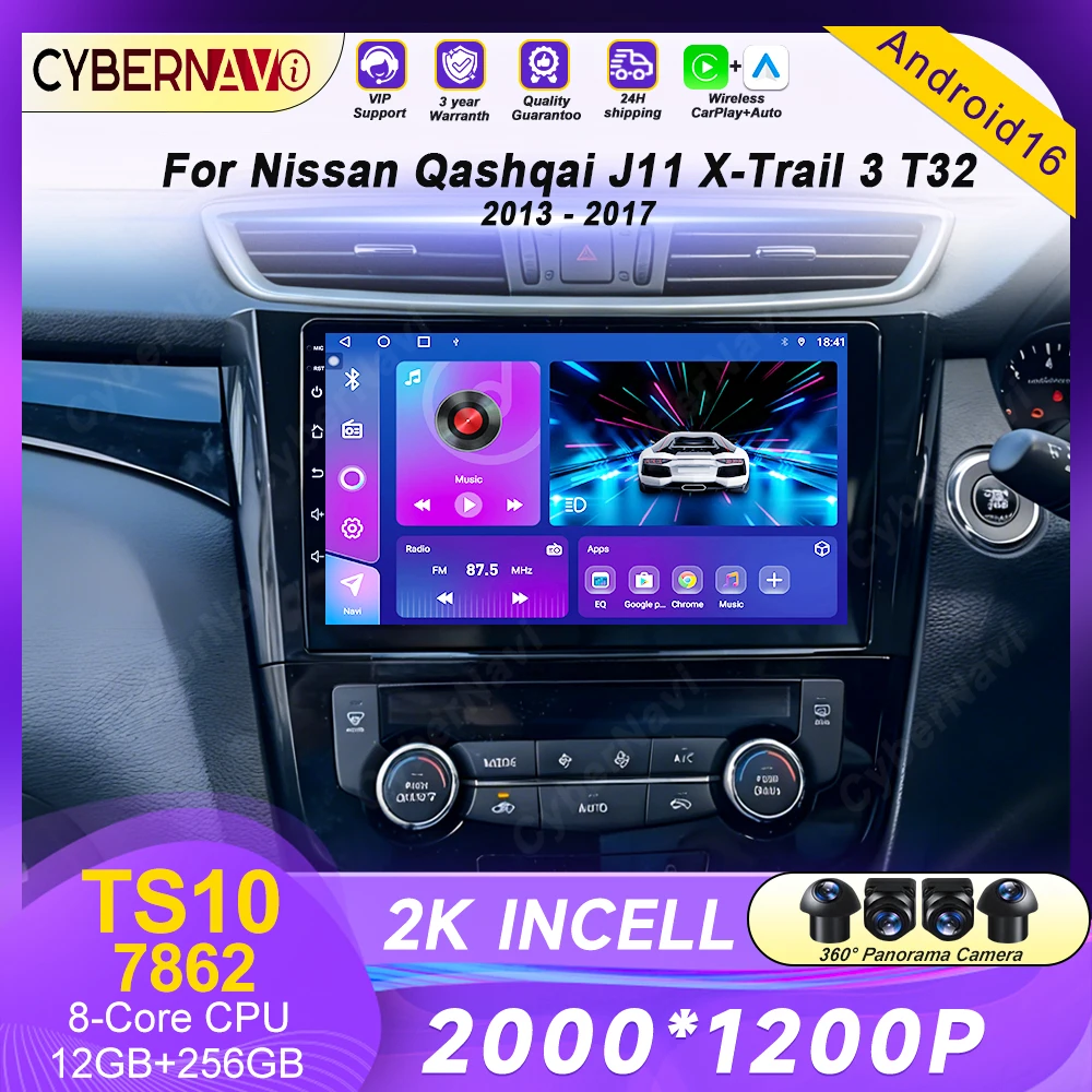 Android Carplay BT Auto Per Nissan X-Trail Xtrail X-Trail 3 T32 2013-2022 Qashqai 2 J11 Autoradio Lettore Multimediale GPS Stereo
