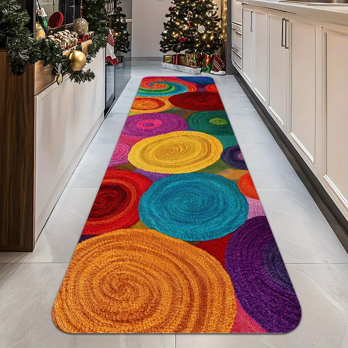 VIKAMA Colorful Carpet Runner Rug Round Loop Rug Kitchen Rug Bedroom Bedside Floor Mat Carpet For Live Room Bathroom Mat Home D