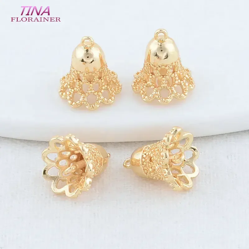 10*11MM 14K Gold Farbe Messing Blumen Charms Anhänger 2 Löcher Verbinden Schmuck Machen Liefert Diy Halsketten erkenntnisse Zubehör