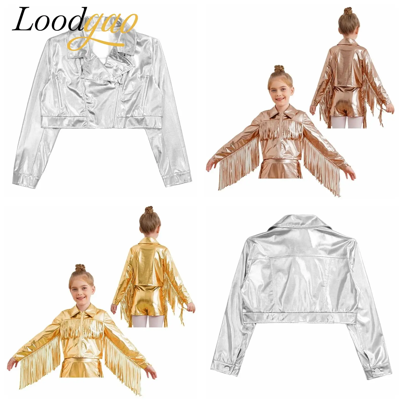 Kinder Metallic Streetwear Motorrad Mantel Kinder Mädchen Leistung Hip-Hop Kleidung Jazz Dance Kostüm Streetwear Jacke