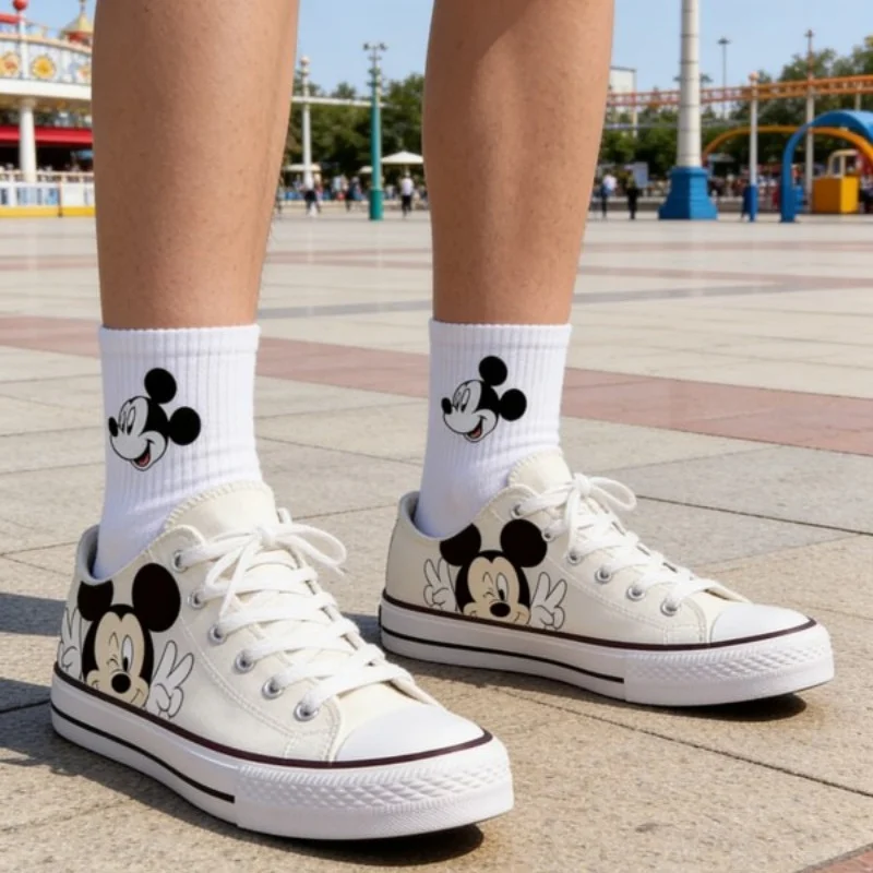Mädchen Jungen Kinder Disney Mickey Mouse Weiß Schwarz Canvas Schuhe Casual Cartoon Komfort Kinder Print Schuhe Größe 35-44