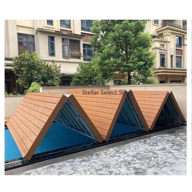 Wasserkrone, moderner Typ, zusammenklappbarer Boden, automatisches Deck, Poolabdeckung, Stahlstruktur, einfach zu installierende automatische Poolabdeckung Image