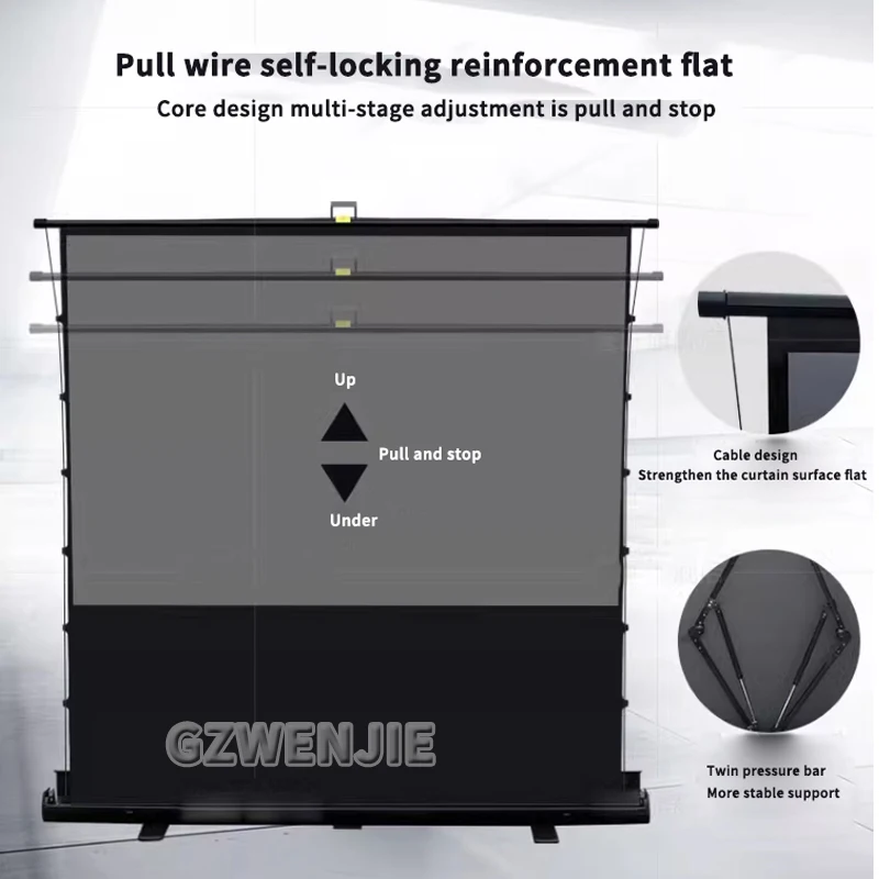 Projektor-Leinwand mit Ständer, faltbar, grau, knitterfrei, 72–110 Zoll, 16:9-Leinwand, 3D/4K, ohne Installation, für Heimkino im Innenbereich Image